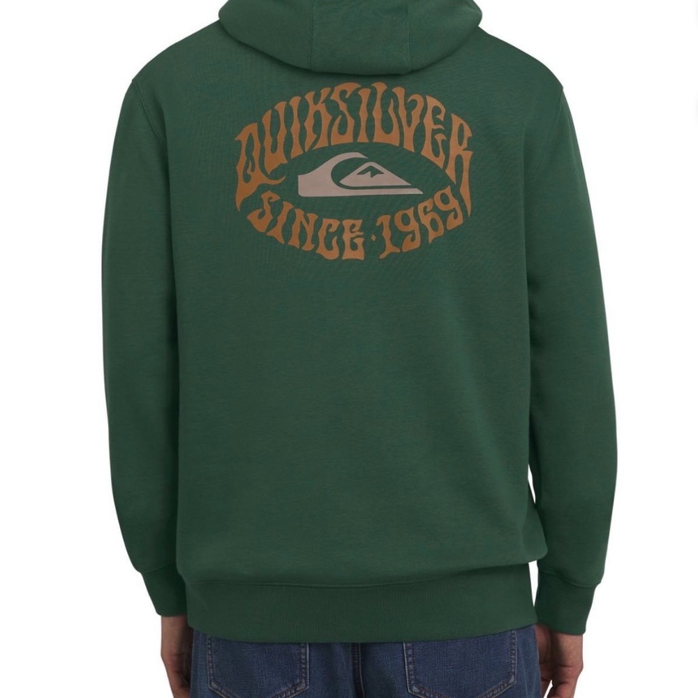 Quiksilver Hunter Green Pullover Hoodie with Gold Lining